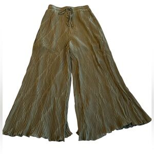 Storia Women’s Wide Leg Olive Green Diamond Pattern Pants Small Drawstring Waist